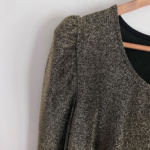 Eloquii Gold Metallic Sparkle Puff Long Sleeve Stretch Scoop Neck Blouse Shirt - Picture 3 of 7